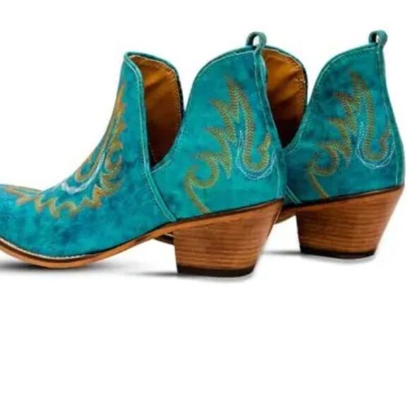 Mayra WESTERLY WESTERN LEATHER BOOTIES NEW in Bag Size 6 Turquoise - Picture 3 of 16
